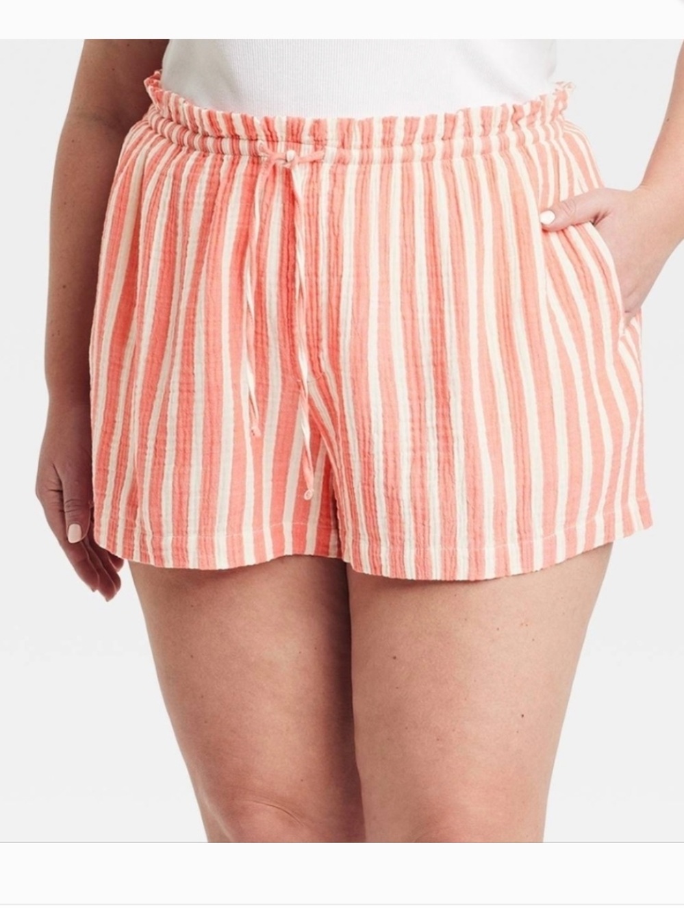 Universal Thread Women's Coral and White Striped Drawstring Shorts
